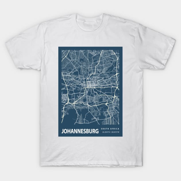 Johannesburg Blueprint Street Map, Johannesburg Colour Map Prints T-Shirt by tienstencil